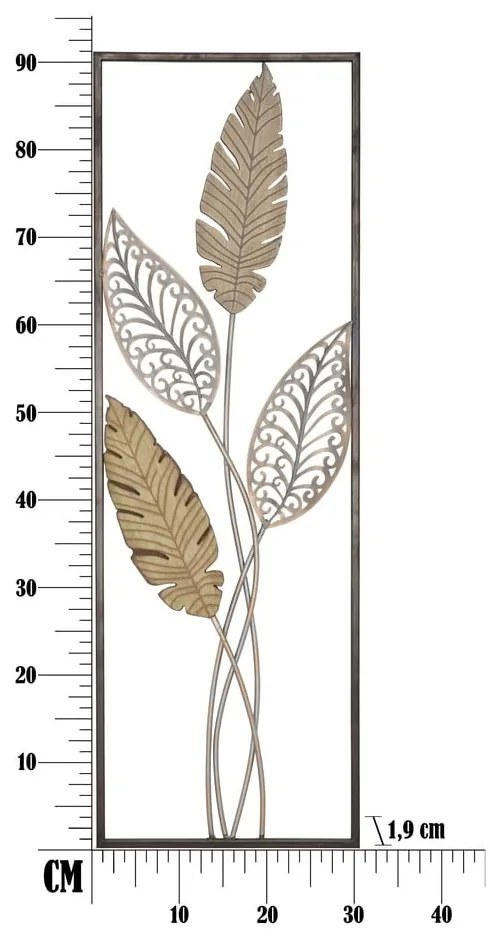 Decorazione murale in oro , 30,5 x 91 cm Foglie - Mauro Ferretti