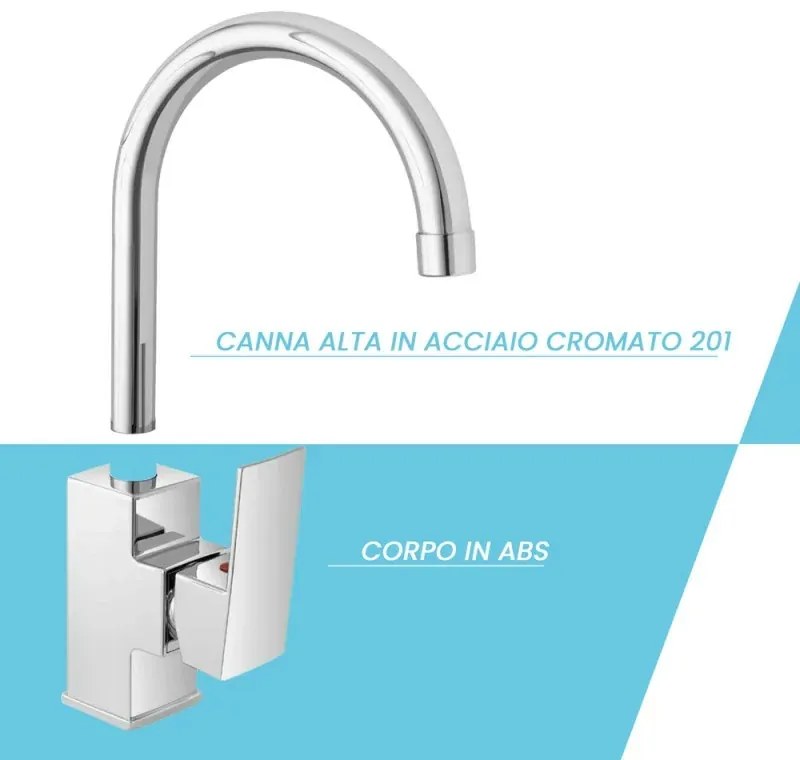 Miscelatore cucina quadro in acciaio inox con corpo orientabile