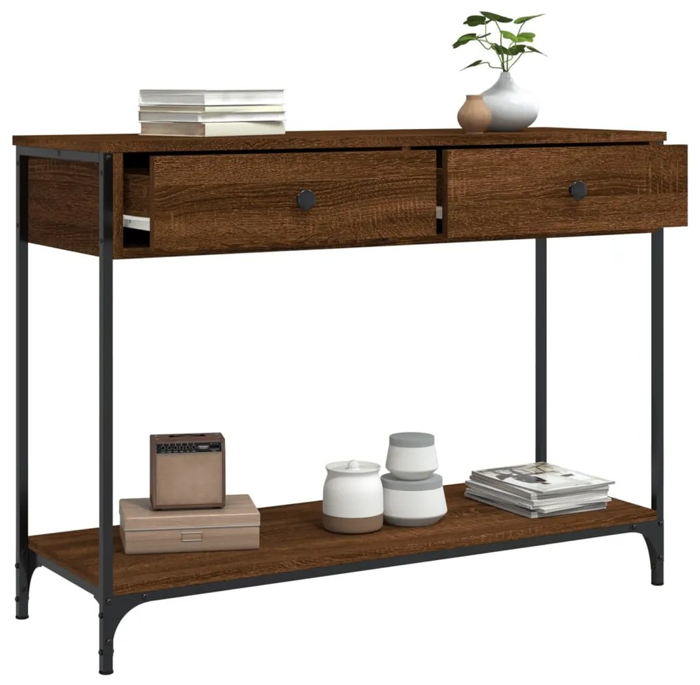 Tavolo consolle rovere marrone 100x34,5x75 cm legno multistrato