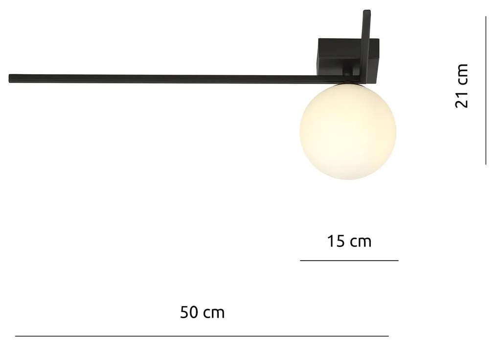 Plafoniera Moderna 1 Luce Imago 1130/1F In Acciaio Nero Vetro Opale