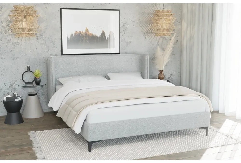 Letto matrimoniale imbottito grigio con griglia 180x200 cm Basti - Ropez