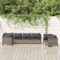 Set Divani da Giardino 7 pz con Cuscini in Polyrattan Grigio 3187288