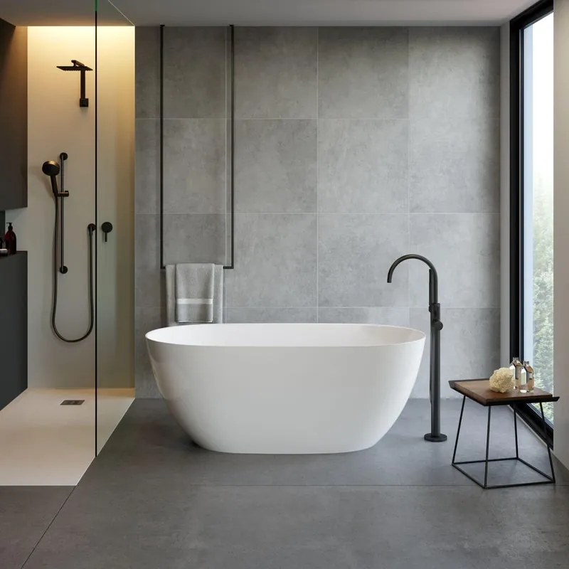 Vasca ad isola Lea L160 X P74cm, bianco lucido senza troppo pieno e piletta