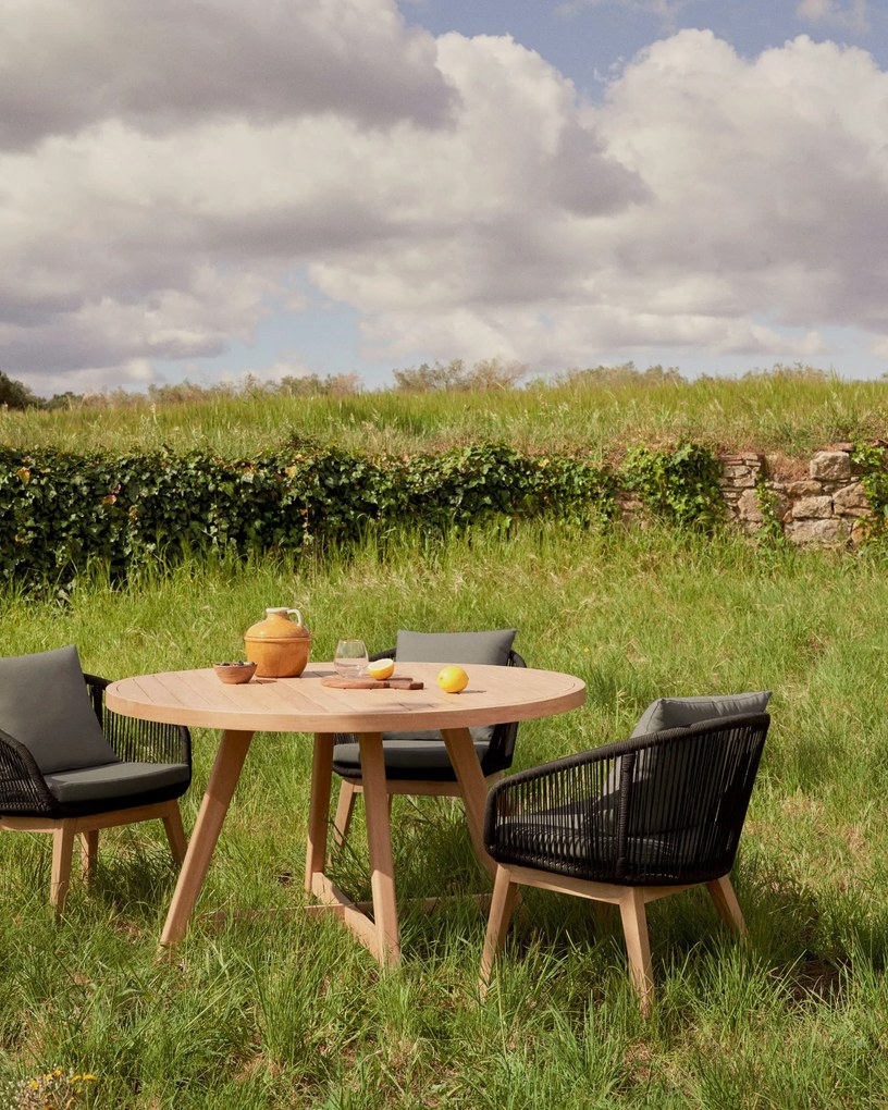 Kave Home - Sedia Portalo in corda nera e gambe in legno massello di acacia