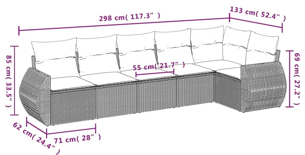 Set divano da giardino 6 pz con cuscini beige in polyrattan