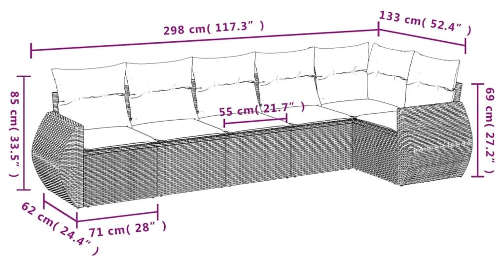 Set divano da giardino 6 pz con cuscini beige in polyrattan