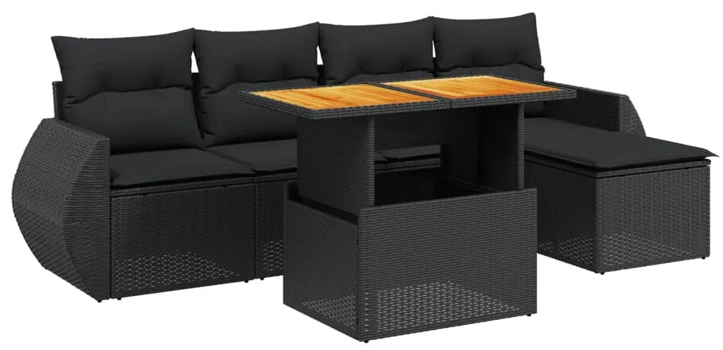 Set divano da giardino 6 pz con cuscini nero in polyrattan