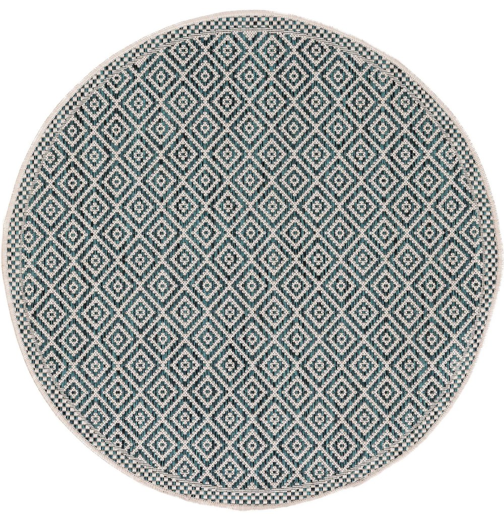 benuta Nest Tappeto per interno ed esterno rotondo Cleo Azzuro ø 120 cm rotondo - Tappeto outdoor per balcone, terrazzo e giardino