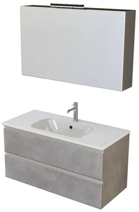 Mobile bagno sospeso 100 cm Master grigio cemento con specchio contenitore