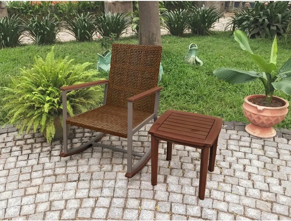 Sedia a dondolo in legno marrone scuro con tavolino Sinaloa - Garden Pleasure