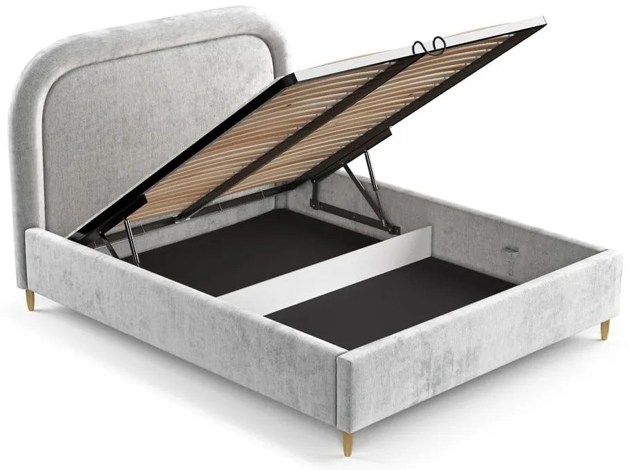 Letto matrimoniale imbottito grigio chiaro con spazio contenitivo e rete 140x200 cm Mija - Maison de Rêve
