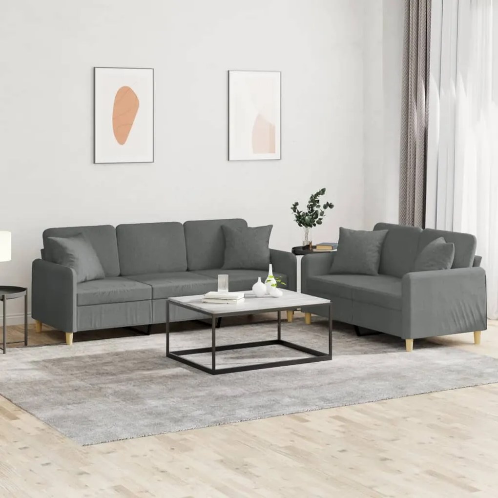Set Di Divani 2 Pz Con Cuscini Grigio Scuro İn Tessuto /