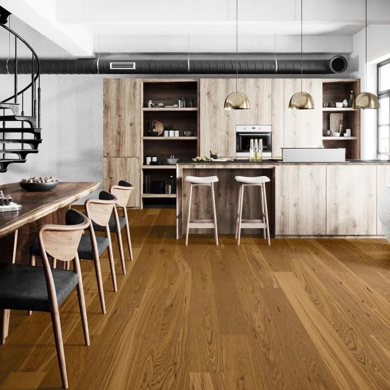 Parquet prefinito in rovere marrone Rustic verniciato e spazzolato Forte XL