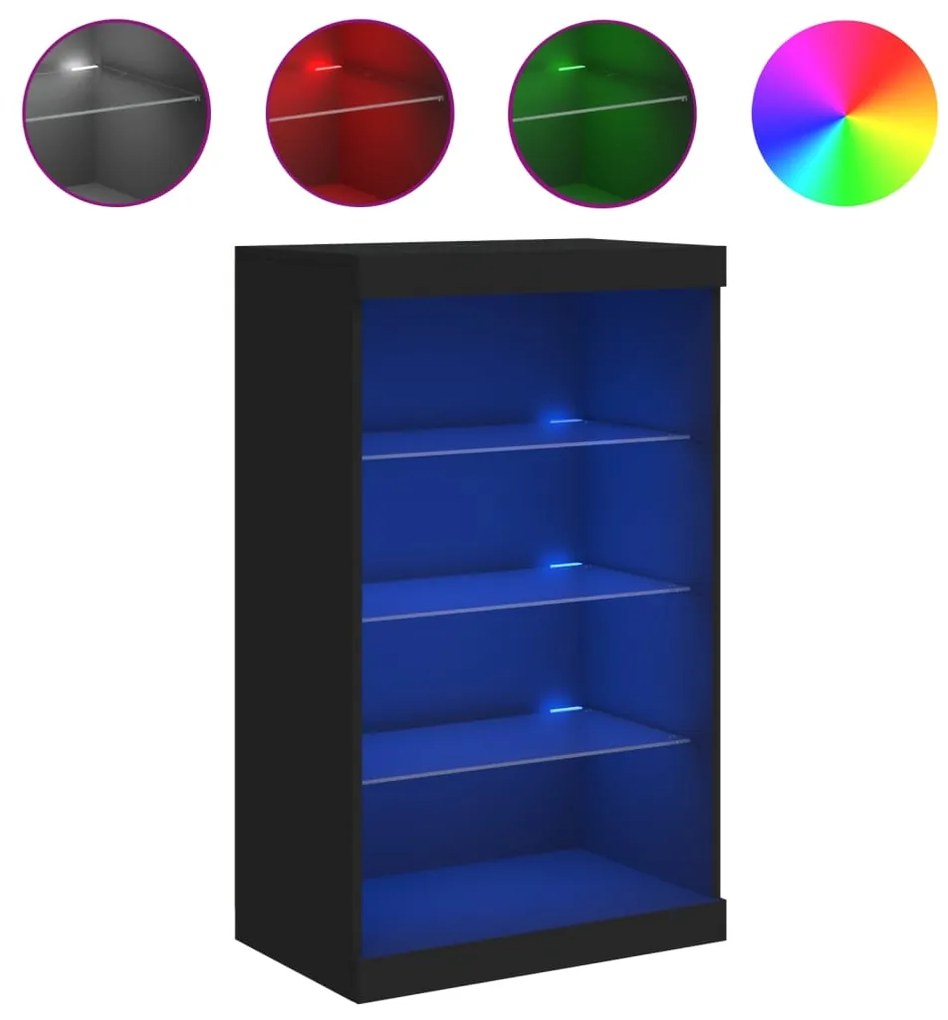 Credenza con luci led nera 60,5x37x100 cm