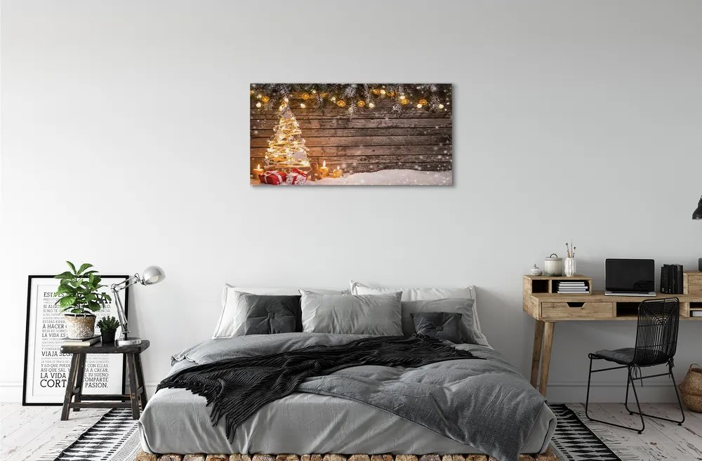 Quadro su tela Decorazioni di neve dell'albero di Natale 100x50 cm