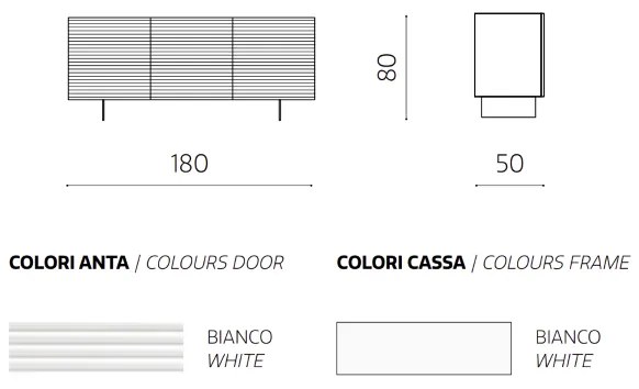 Madia in legno 180 cm 3 ante Bianco - ARISA 2 piedini