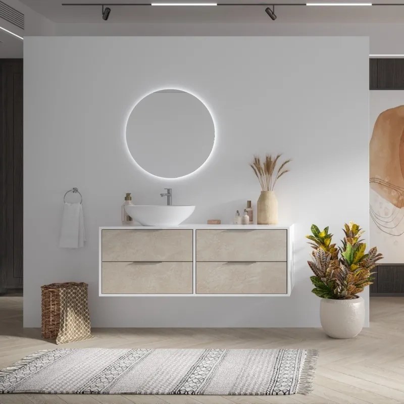 Kamalu - Mobile bagno 135cm bicolore con 4 cassetti scorrevoli SPR-135D