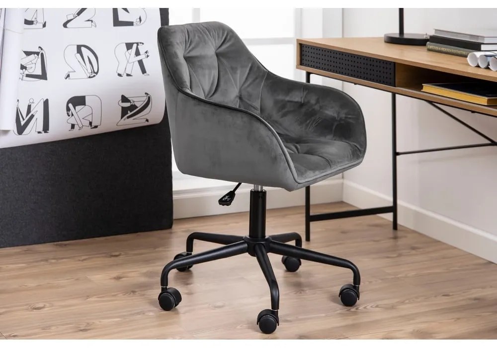 Sedia da ufficio grigia con superficie in velluto Brooke - Actona