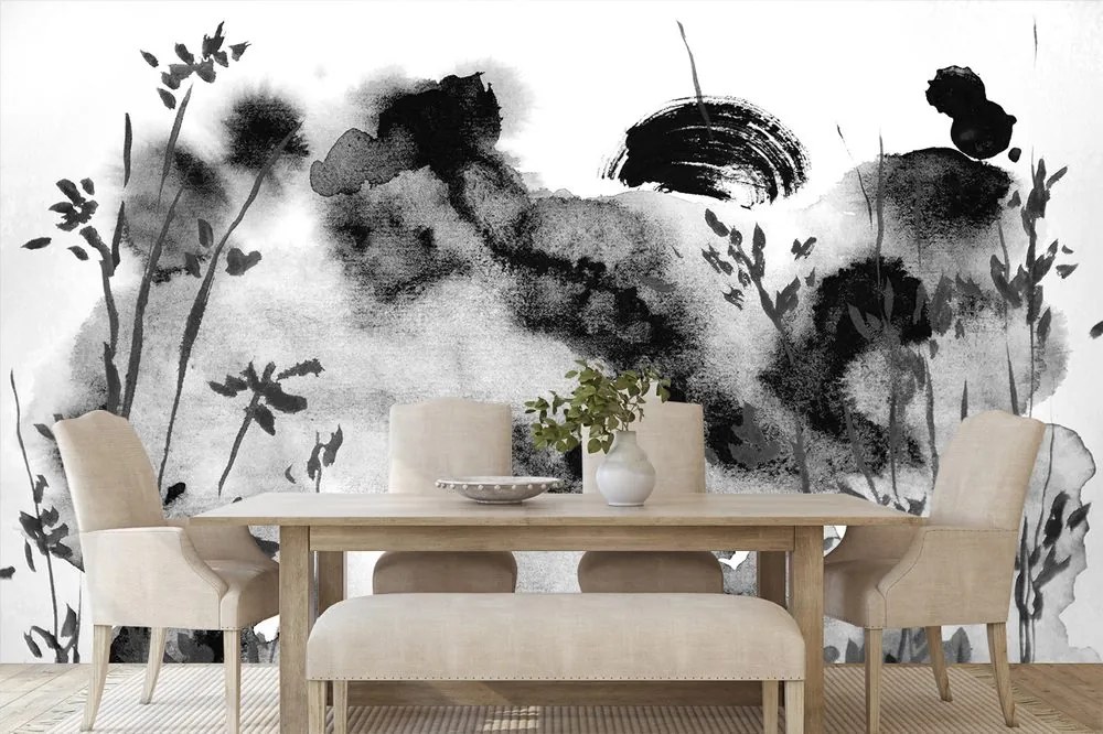 Carta da parati – Pittura giapponese del cielo in bianco e nero