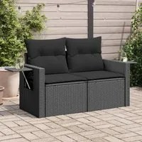 Divano da Giardino con Cuscini a 2 Posti Nero in Polyrattan 365972