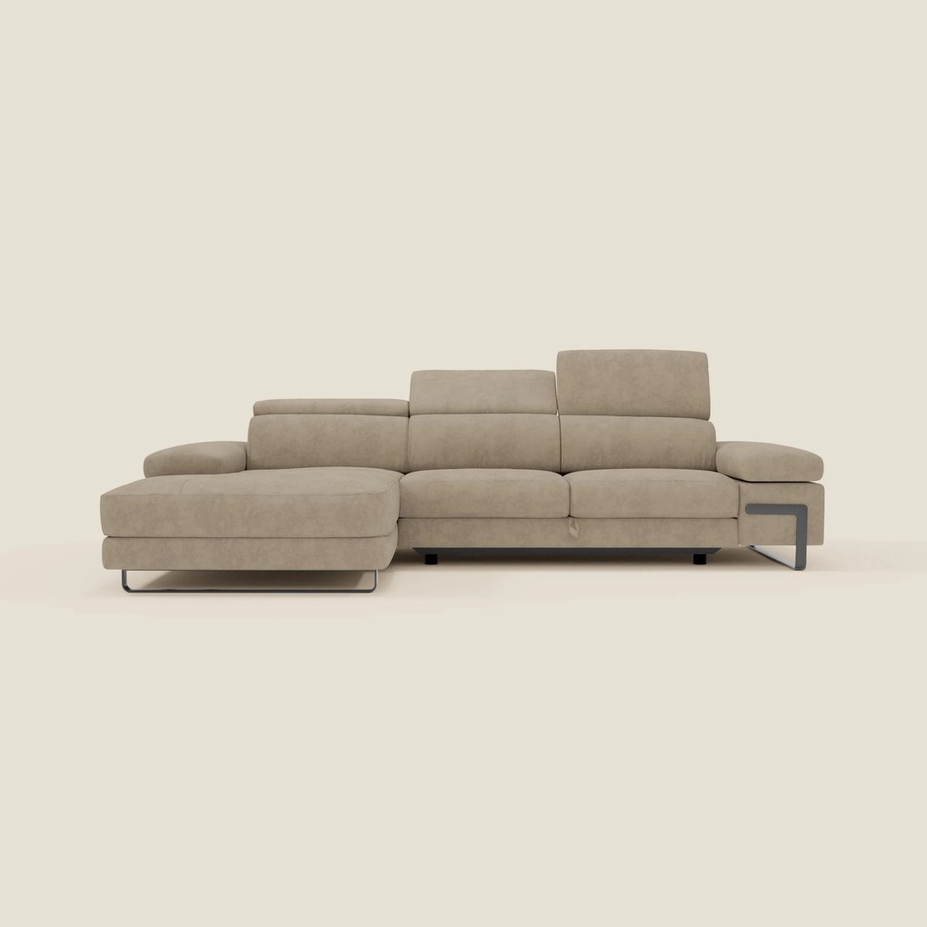 Zayana Divano angolare estraibile - braccioli e poggiatesta reclinabili in tessuto impermeabile T02 beige
