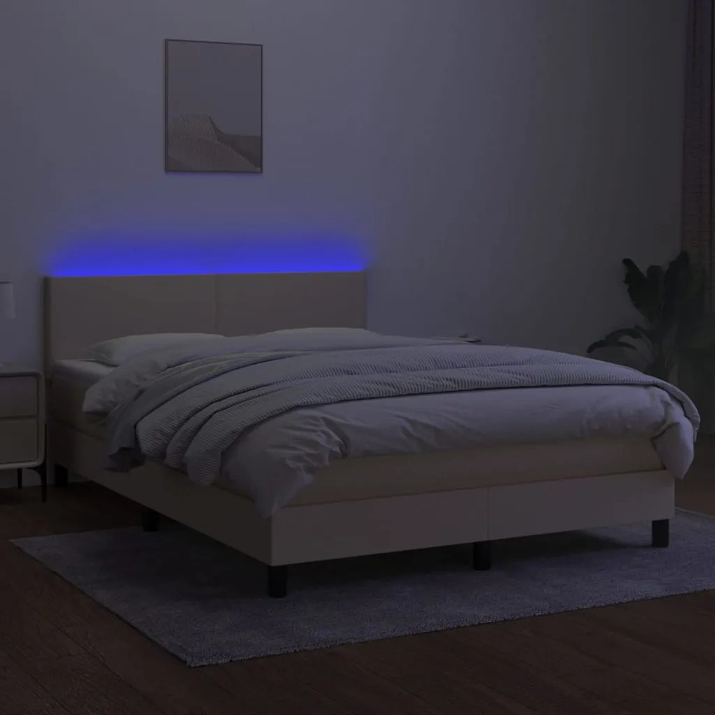 Letto a Molle con Materasso e LED Crema 140x200 cm in Tessuto