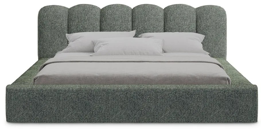 Letto matrimoniale imbottito verde con vano contenitore con griglia 180x200 cm Mano - Makamii