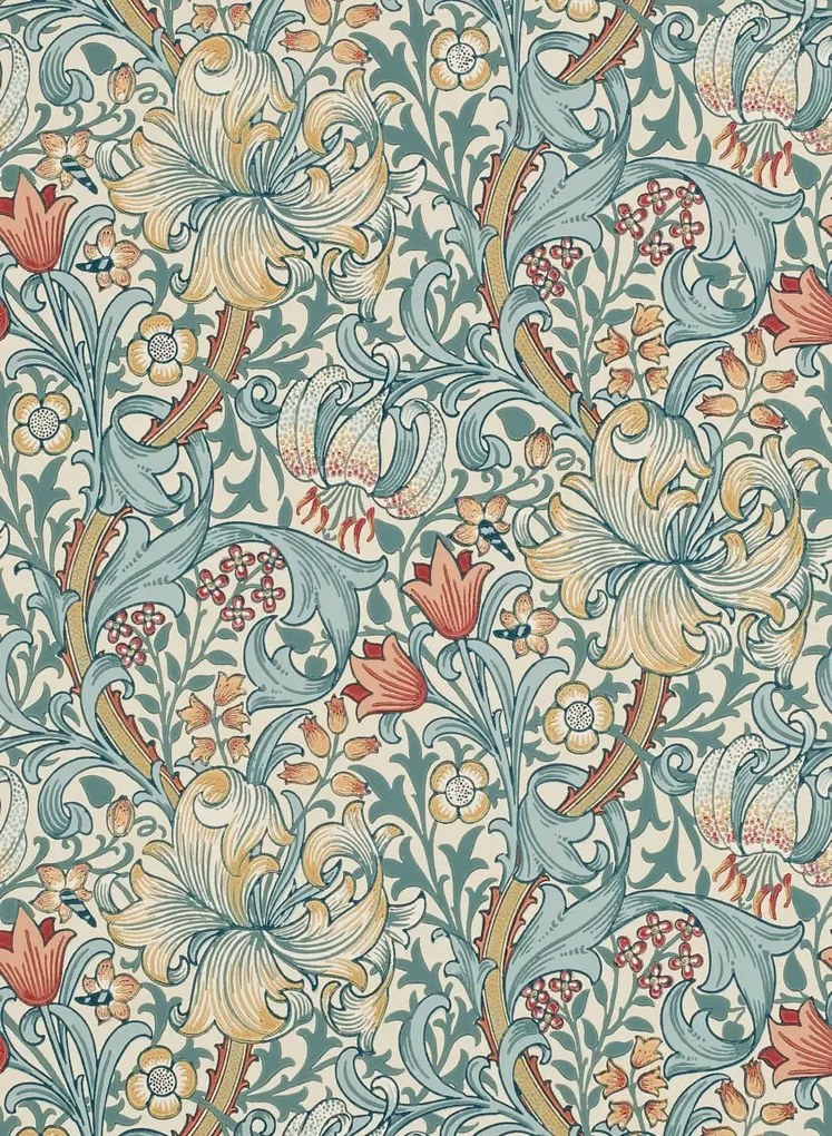 Morris & Co Carta da parati Golden Lily - Slate/ Manilla