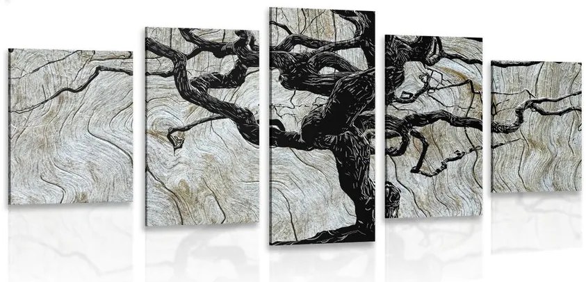 Quadri 5 pezzi – Albero astratto su legno