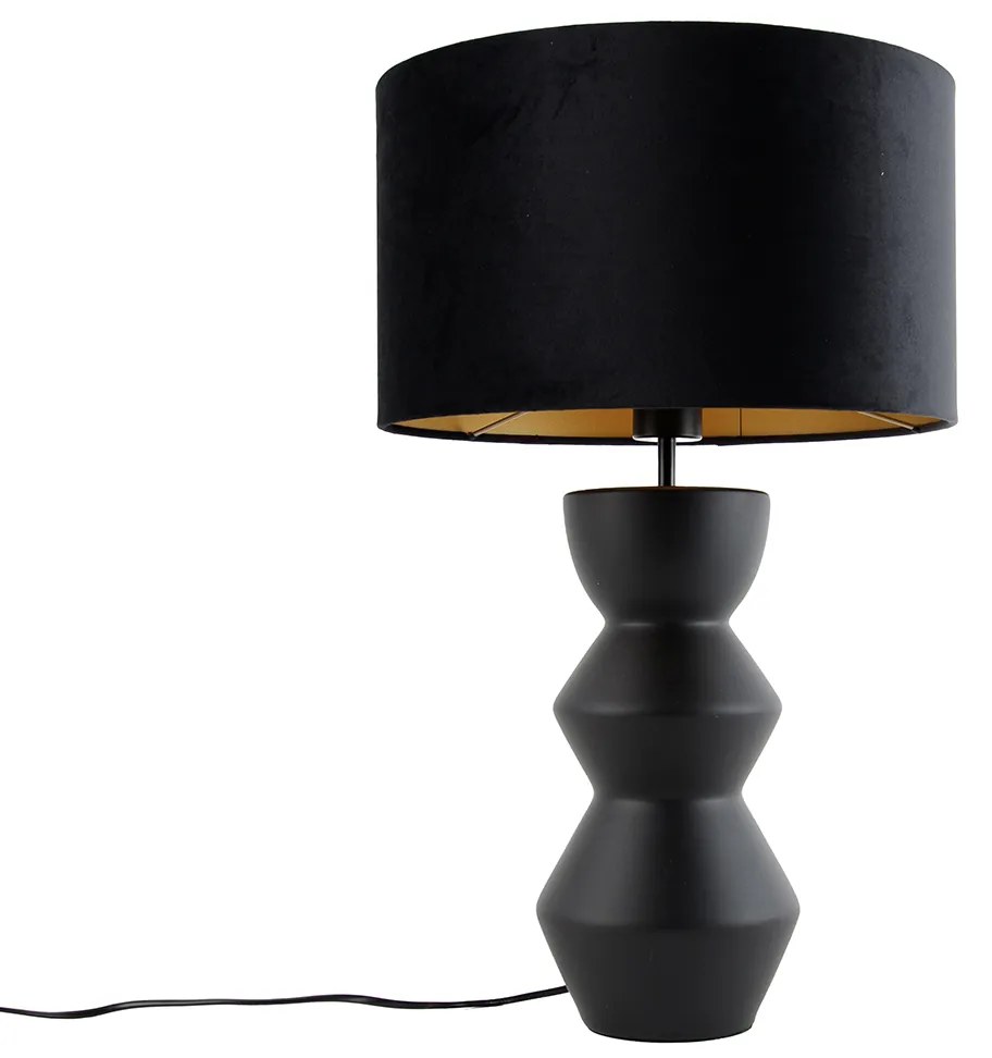 Lampada da tavolo di design con paralume in velluto nero nero con oro 35 cm - Alisia