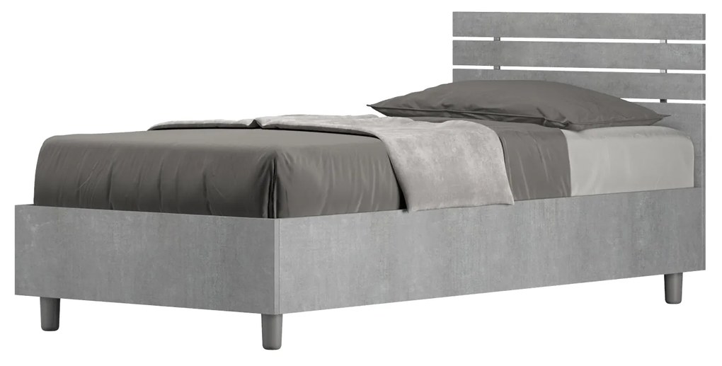 Letto singolo 80x200 testata dritta con doghe Ankel, Cemento / Senza rete