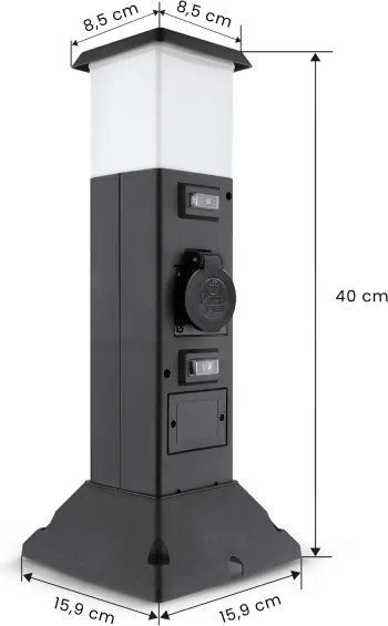 Brilagi - Lampada da esterno con 2 prese SCHUKO, 1x attacco E14 (max 15W), 230V, IP44, nera