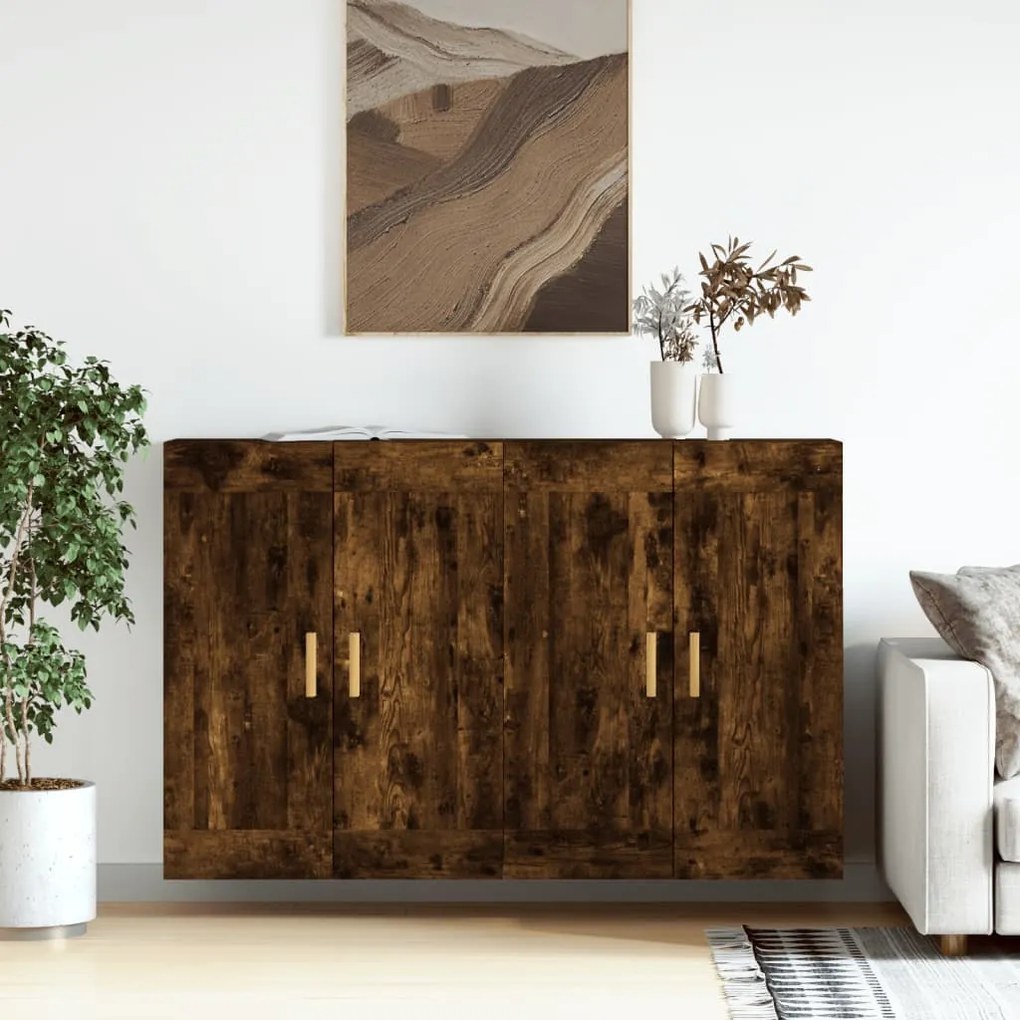 Armadietti A Parete 2 Pz Rovere Fumo İn Legno Multistrato /
