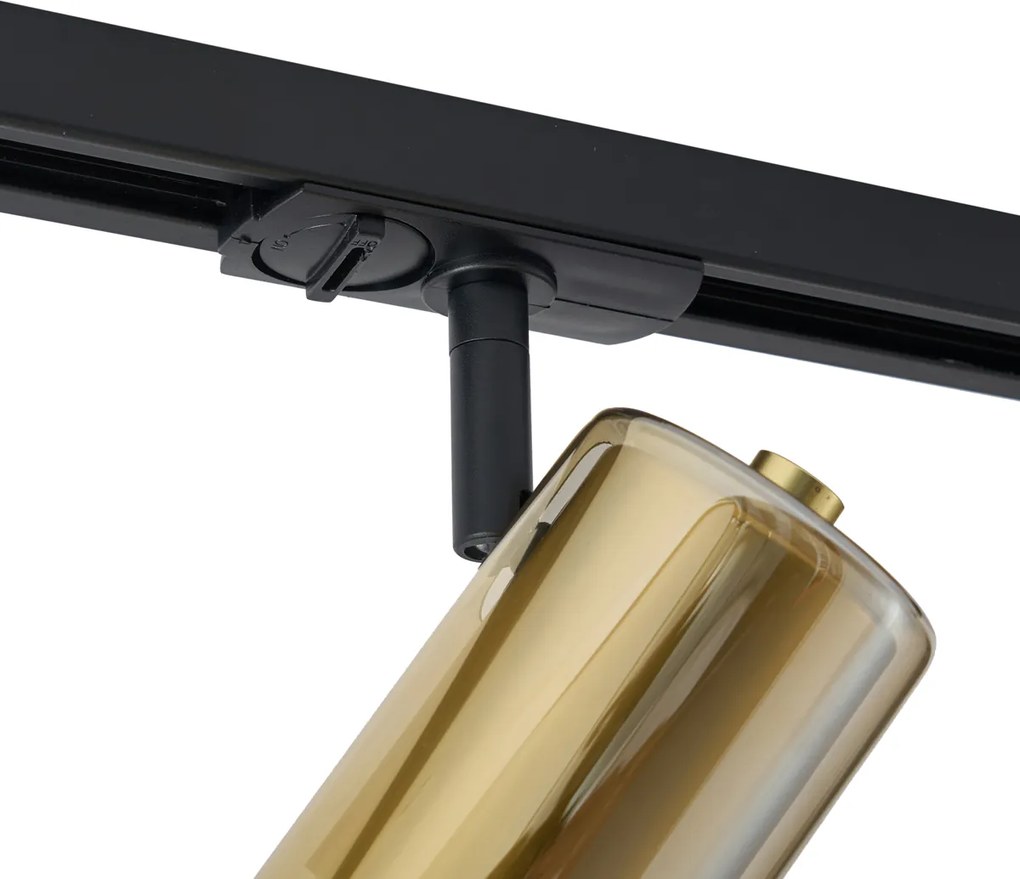 Sistema di illuminazione a binario moderno nero con 3 faretti dorati monofase - Iconic Lloyd