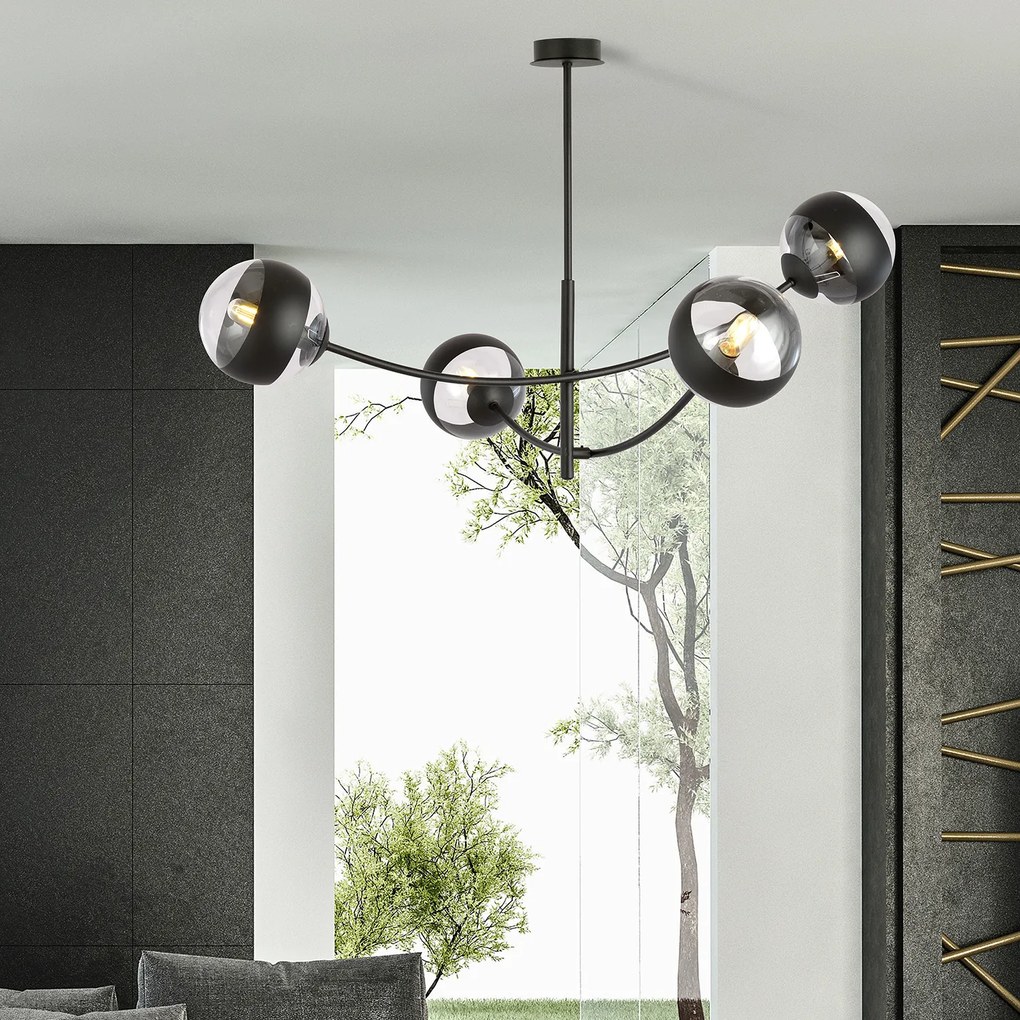Plafoniera Contemporaneo Oceano Acciaio Nero 4 Luci E14 Ip20
