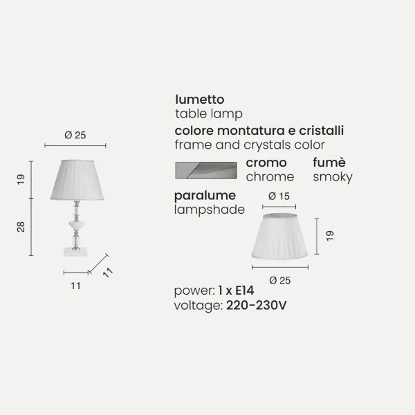 Lampada da tavolo GALA in vetro con dettagli in metallo Fumč 25x47 cm