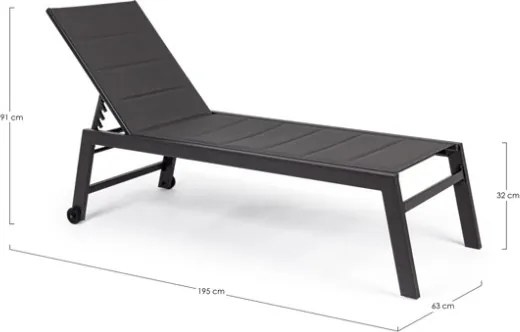 Lettino Prendisole Alto Reclinabile In Alluminio Con Ruote E Tessuto Imbottito Antracite