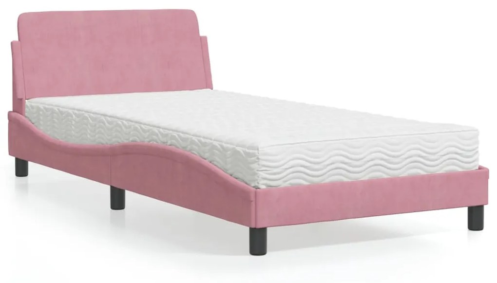 Letto con materasso rosa 100x200 cm in velluto