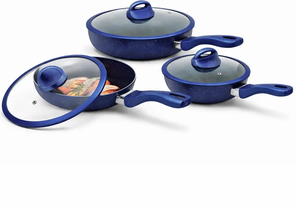 Set 6 Pezzi Padelle con Coperchio 20-24-28 cm in Alluminio Blu...