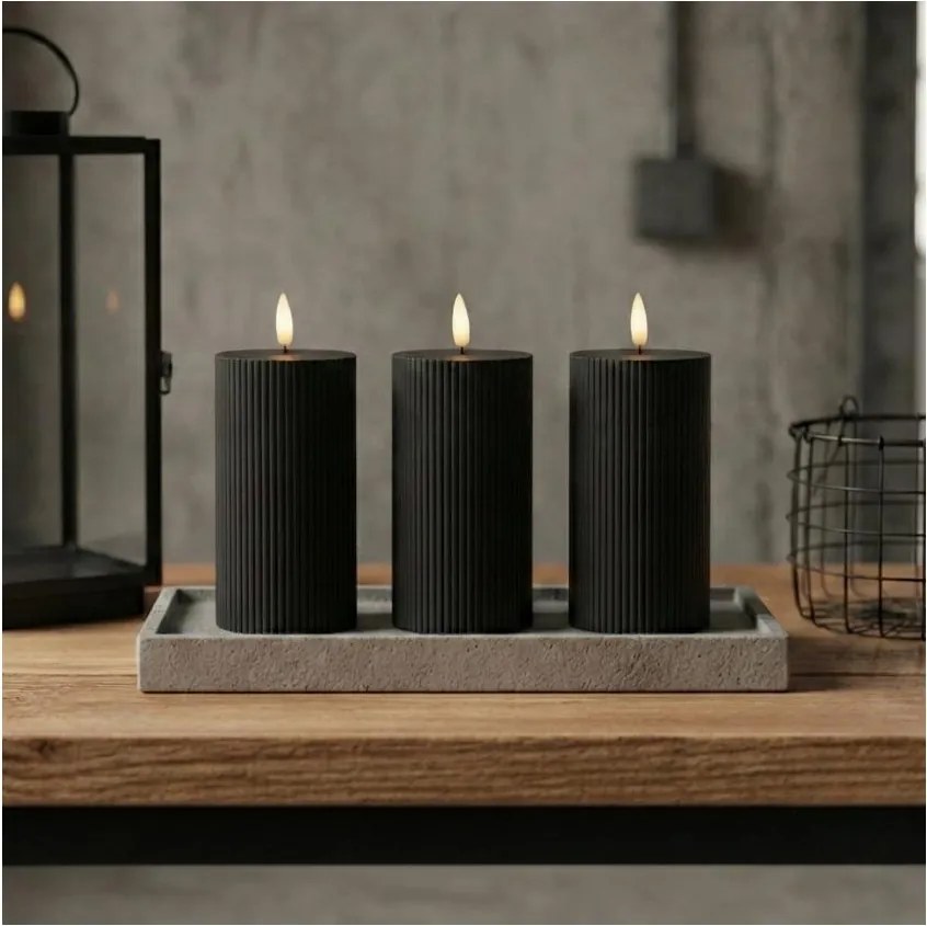 Set da 3 candele LED BRILLO LED/2xAA 15 cm, nere, con telecomando