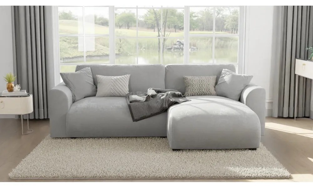 Divano angolare grigio chiaro in velluto (variabile) Lorine - Ropez