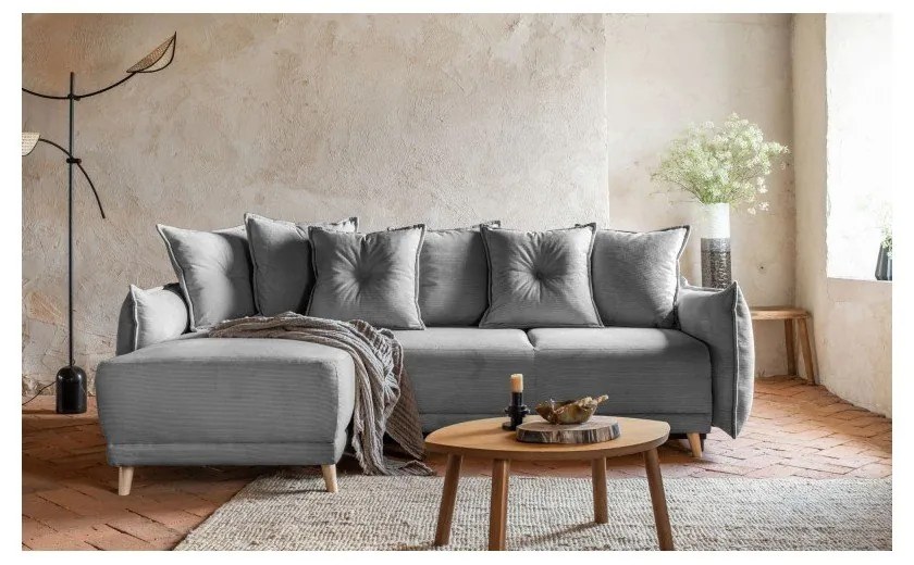 Divano letto angolare in velluto a coste grigio (variabile) Lazy Lukka - Miuform