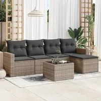 Set Divano da Giardino 6 pz con Cuscini Grigio in Polyrattan 3251237