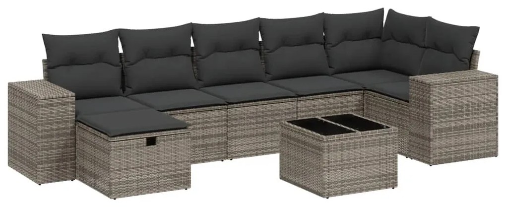 Set divano da giardino 8 pz con cuscini grigio in polyrattan