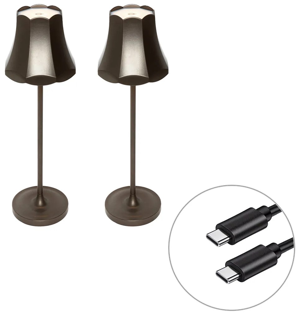Set di 2 lampade da tavolo retrò bronzo scuro ricaricabili IP44 - Granny