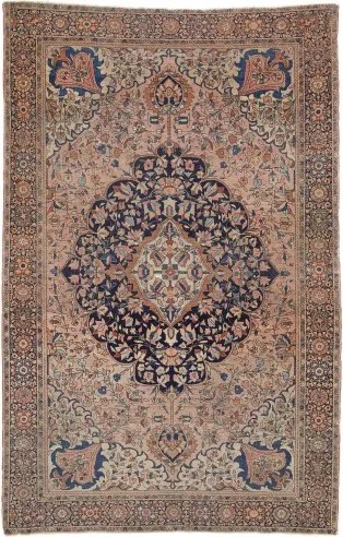 Antik Medaglione Floreale Rosa Antico Blu Scuro 128x200 Cm