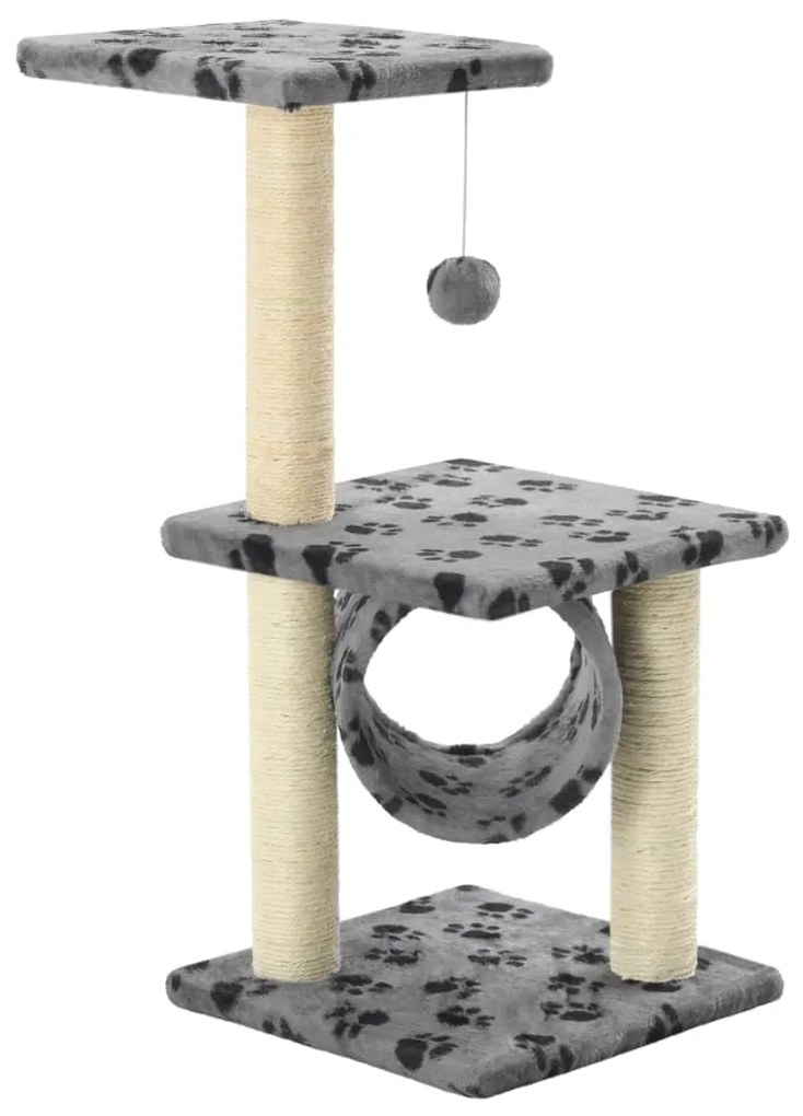 Albero per gatti e tiragraffi sisal 65 cm zampe stampate grigio