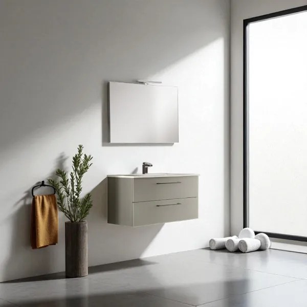 Mobile da bagno sospeso 102 cm con lavabo integrato e specchio Creta Opaco - MAYA1