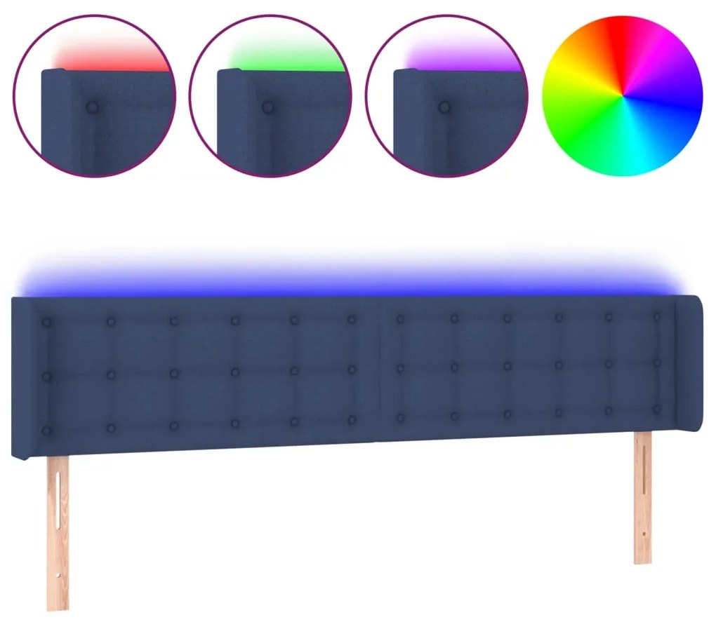 Testiera a led blu 203x16x78/88 cm in tessuto