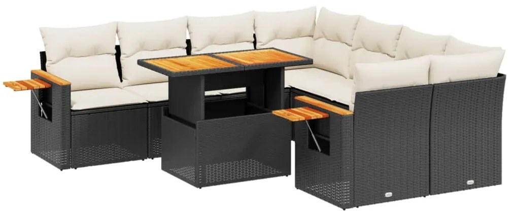 Set Divani da Giardino con Cuscini 8 pz Nero in Polyrattan